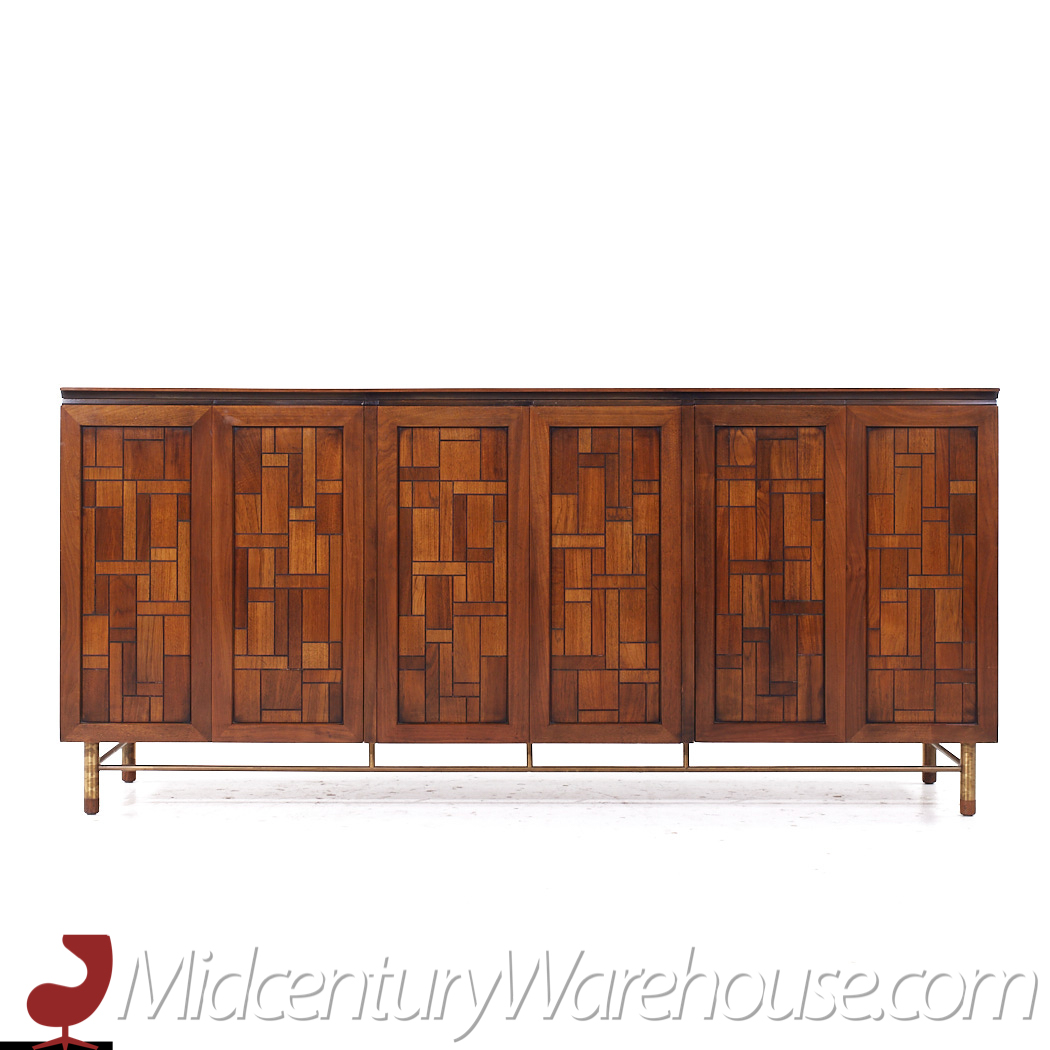 Bert England Mid Century Walnut and Brass Credenza