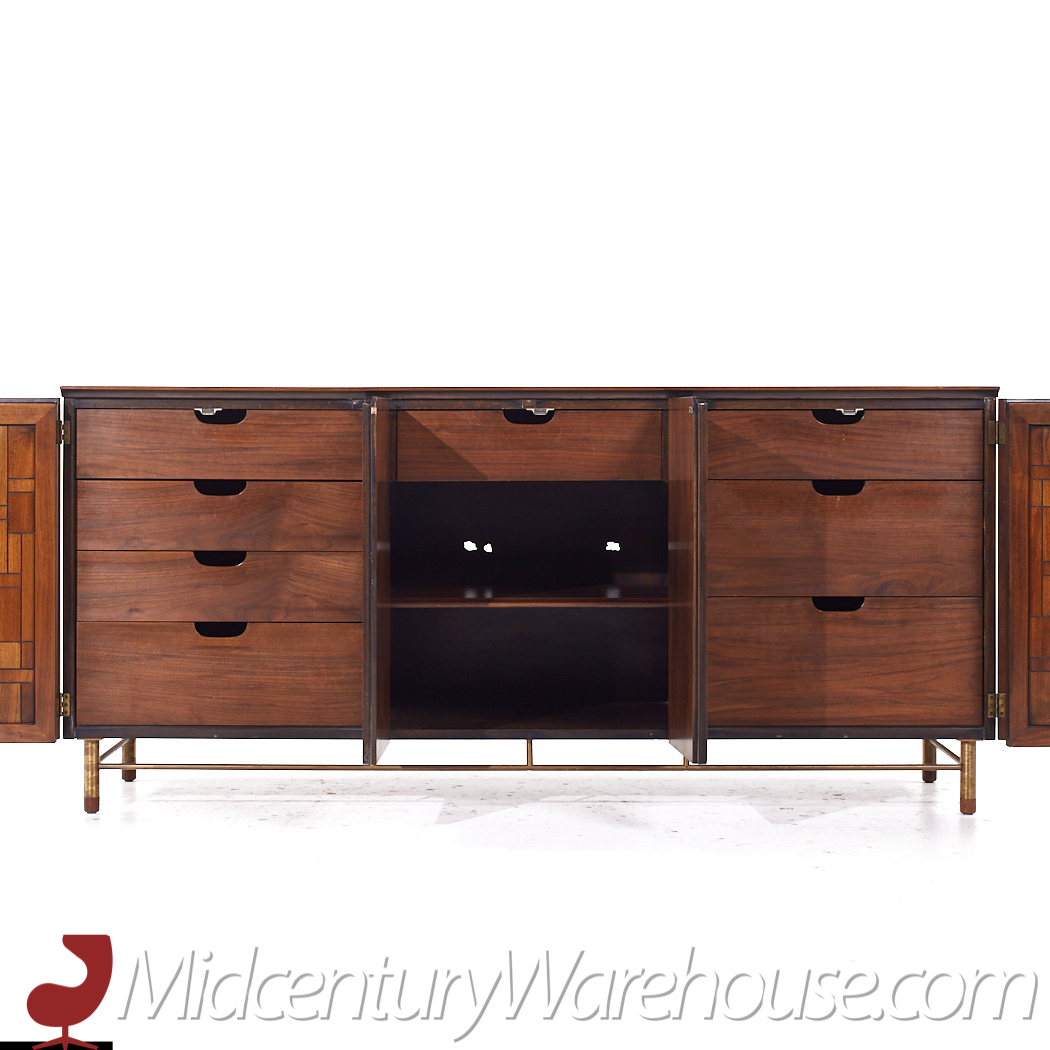 Bert England Mid Century Walnut and Brass Credenza