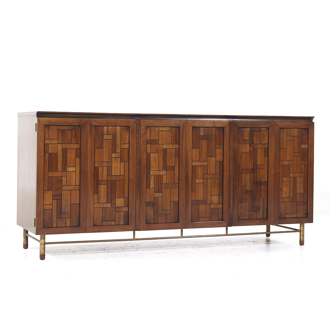 Bert England Mid Century Walnut and Brass Credenza