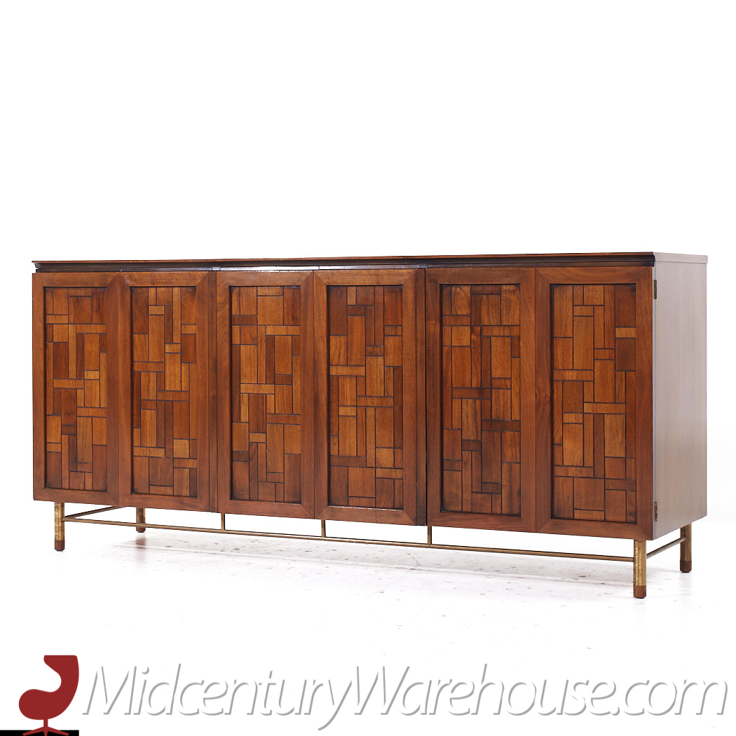 Bert England Mid Century Walnut and Brass Credenza