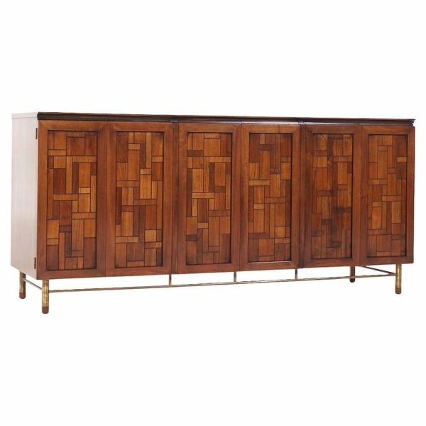 Bert England Mid Century Walnut and Brass Credenza