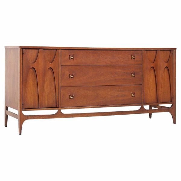 broyhill brasilia mid century 66 inch walnut and brass credenza