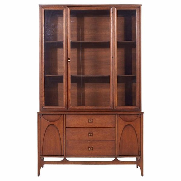 Broyhill Brasilia Mid Century Walnut and Brass China Cabinet