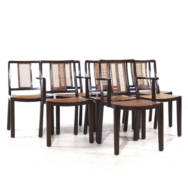 Edward Wormley for Dunbar Mid Century Cane and Mahogany Dining Chairs - Set of 8