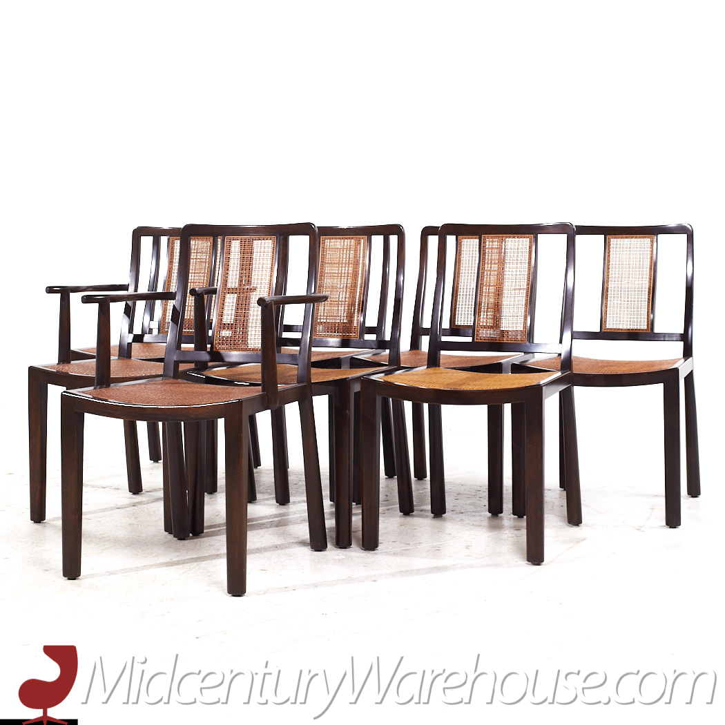 Edward Wormley for Dunbar Mid Century Cane and Mahogany Dining Chairs - Set of 8