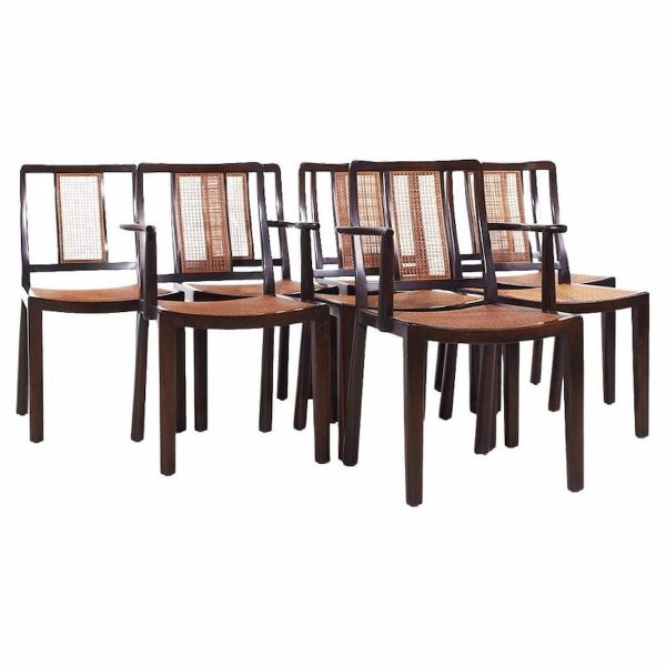 edward wormley for dunbar mid century cane and mahogany dining chairs - set of 8