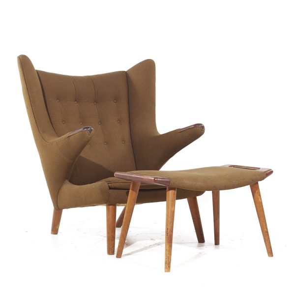 Hans Wegner for Ap Stolen Ap19 Mid Century Papa Bear Chair and Ottoman