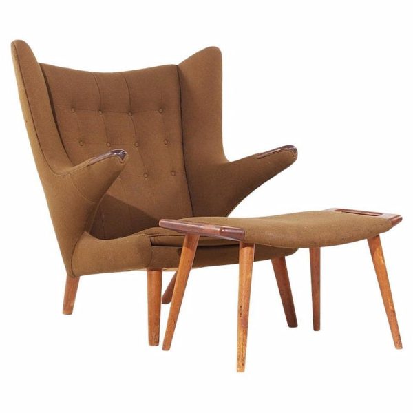 Hans Wegner for Ap Stolen Ap19 Mid Century Papa Bear Chair and Ottoman