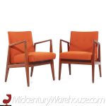 Jens Risom Mid Century Walnut Lounge Chairs - Pair