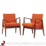 Jens Risom Mid Century Walnut Lounge Chairs - Pair