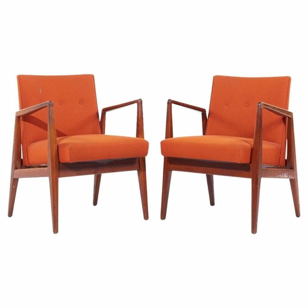 Jens Risom Mid Century Walnut Lounge Chairs - Pair