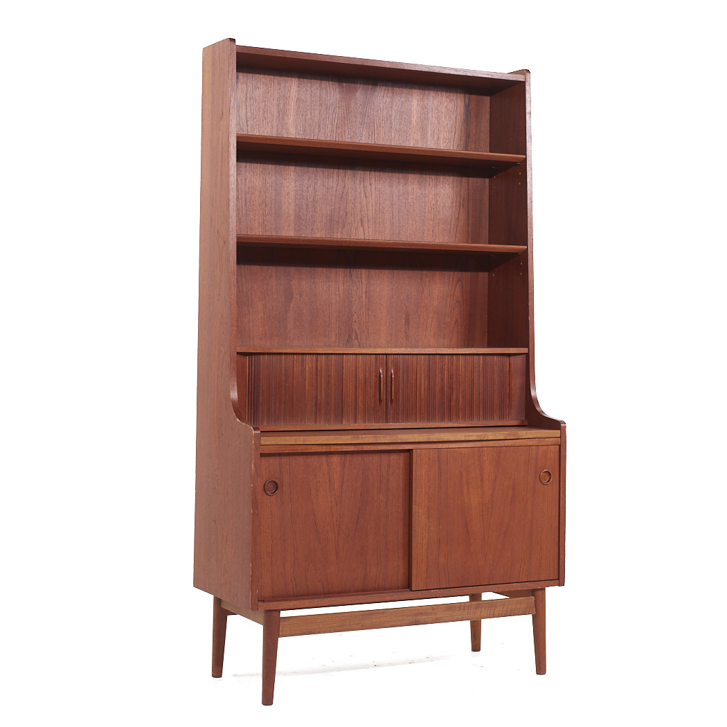 Johannes Sorth for Bornholm Mobelfabrik Danish Teak Tambour Door Secretary Desk Bookcase