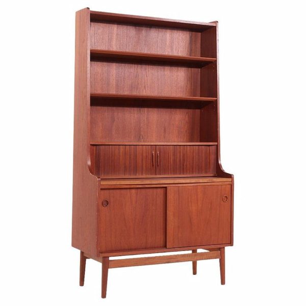 Johannes Sorth for Bornholm Mobelfabrik Danish Teak Tambour Door Secretary Desk Bookcase