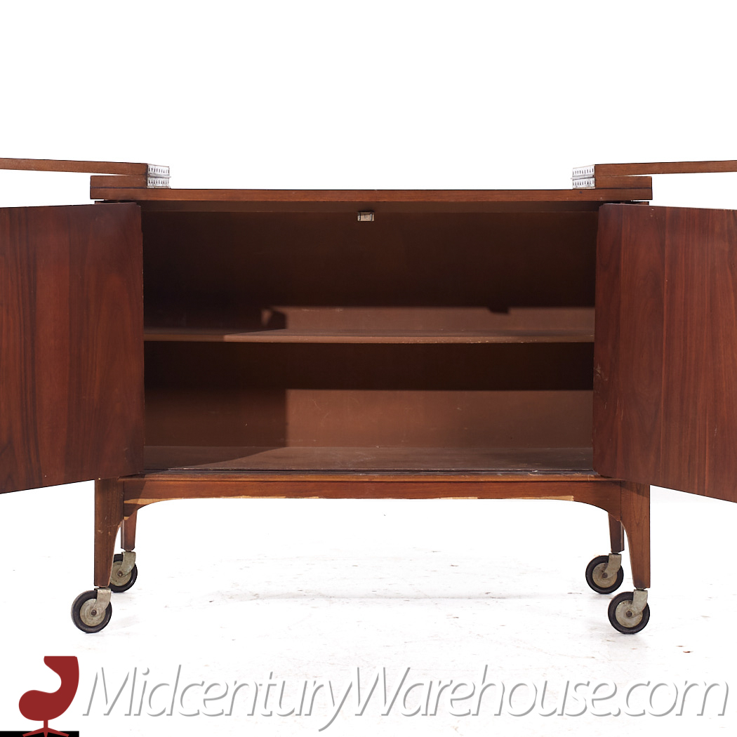 Kent Coffey Perspecta Mid Century Walnut and Rosewood Bar Serving Cart