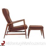 Kofod Larsen for Selig Mid Century Danish Walnut High Back Lounge Chair and Ottoman