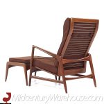 Kofod Larsen for Selig Mid Century Danish Walnut High Back Lounge Chair and Ottoman