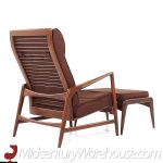 Kofod Larsen for Selig Mid Century Danish Walnut High Back Lounge Chair and Ottoman