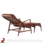 Kofod Larsen for Selig Mid Century Danish Walnut High Back Lounge Chair and Ottoman