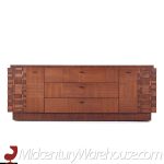 Lane Brutalist Mid Century Walnut Lowboy Dresser