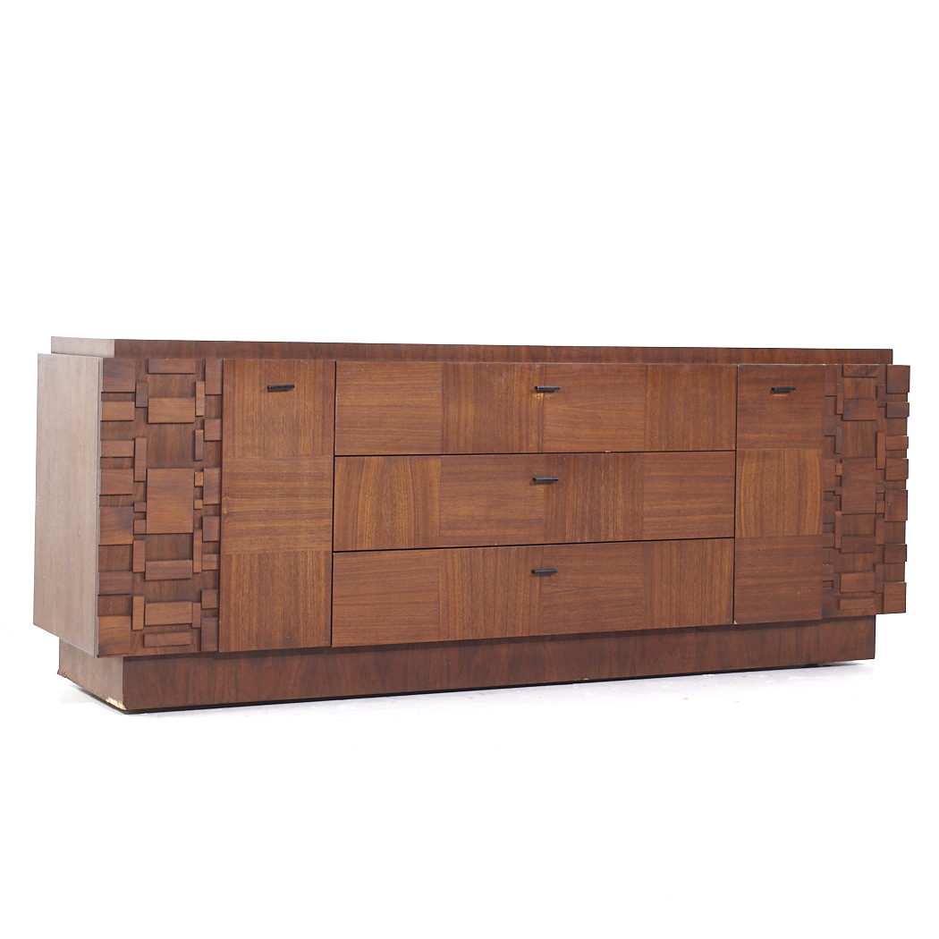 Lane Brutalist Mid Century Walnut Lowboy Dresser