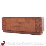 Lane Brutalist Mid Century Walnut Lowboy Dresser