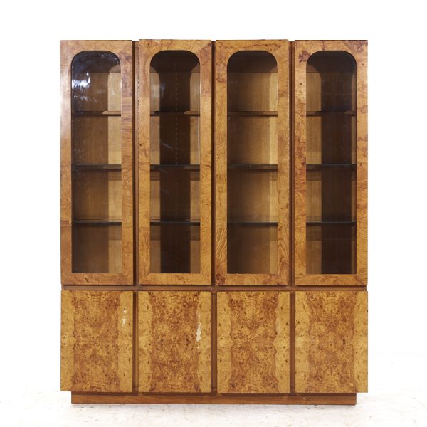 Lane Mid Century Burlwood Credenza and Hutch China Cabinet