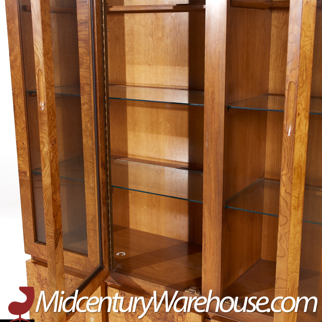 Lane Mid Century Burlwood Credenza and Hutch China Cabinet