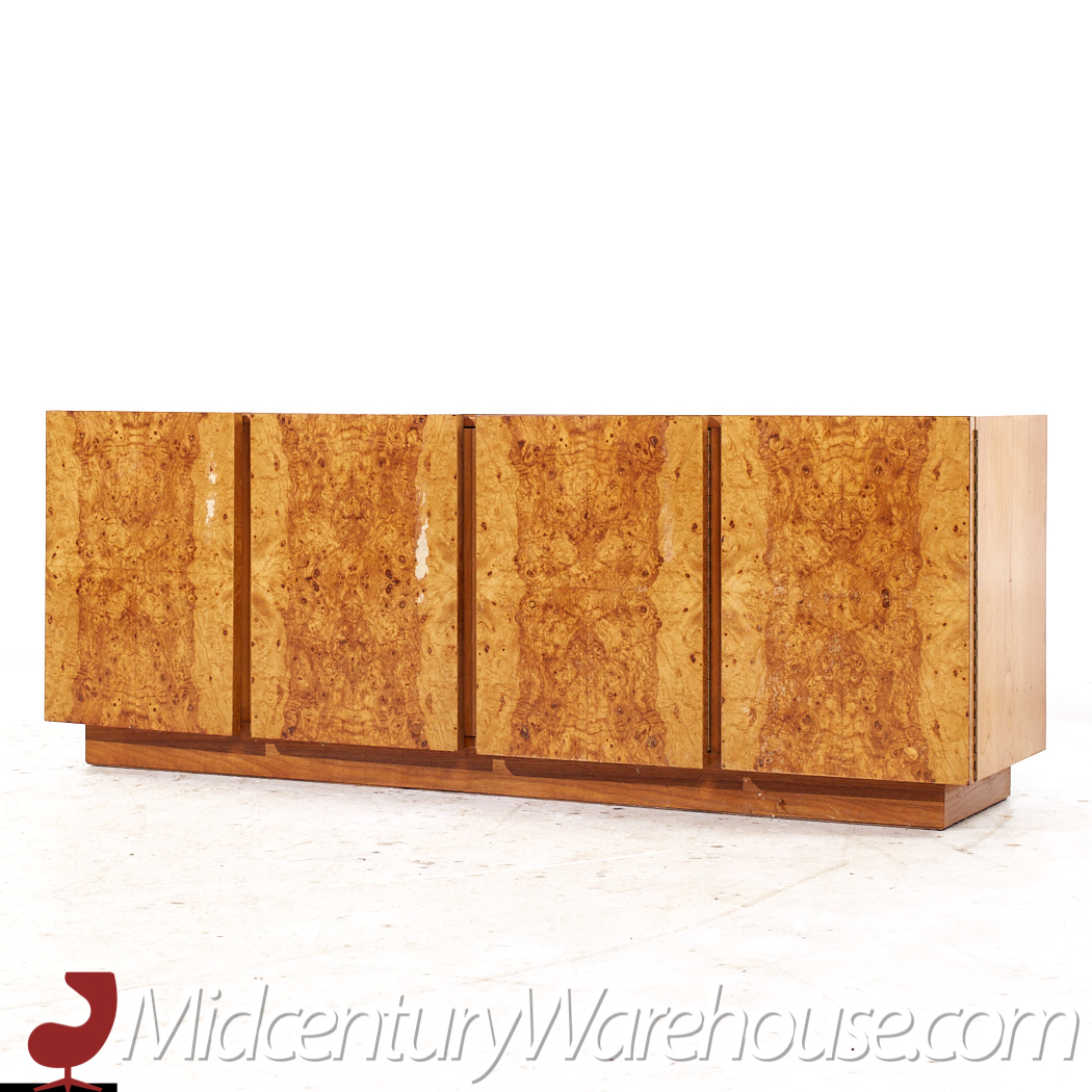 Lane Mid Century Burlwood Credenza and Hutch China Cabinet