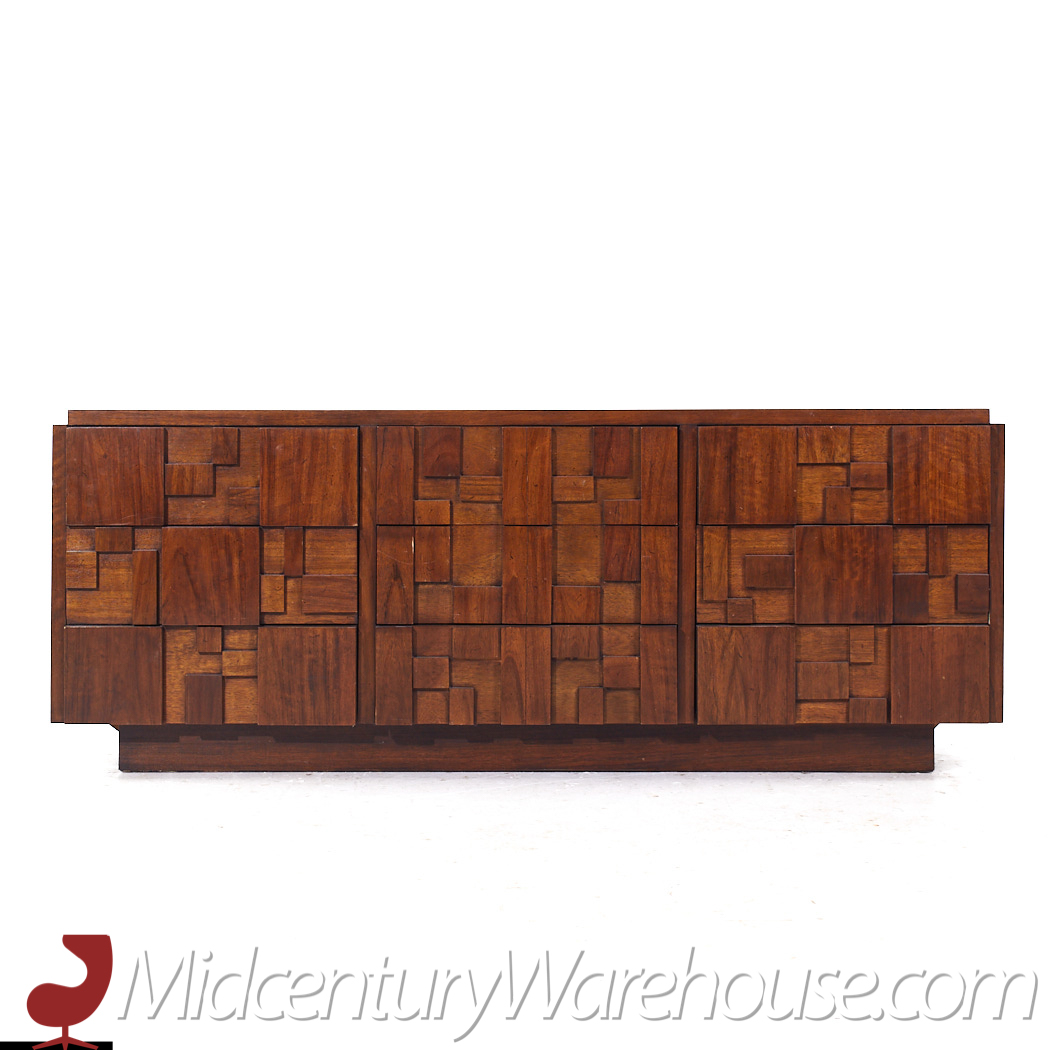 Lane Staccato Mid Century Brutalist Walnut Lowboy Dresser