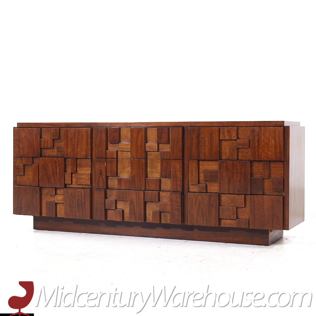 Lane Staccato Mid Century Brutalist Walnut Lowboy Dresser