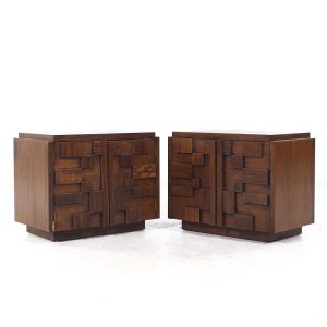 Lane Staccato Mid Century Brutalist Walnut Nightstands - Pair