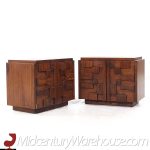 Lane Staccato Mid Century Brutalist Walnut Nightstands - Pair