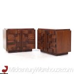 Lane Staccato Mid Century Brutalist Walnut Nightstands - Pair