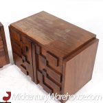 Lane Staccato Mid Century Brutalist Walnut Nightstands - Pair