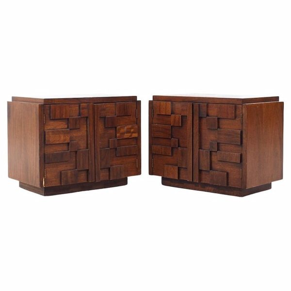 lane staccato mid century brutalist walnut nightstands - pair