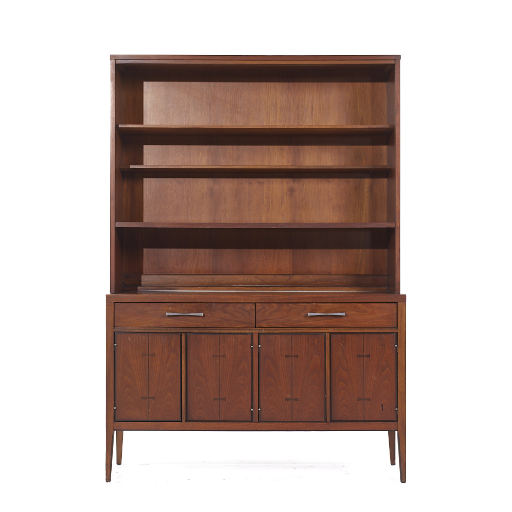 Lane Tuxedo Mid Century Walnut Credenza and Hutch