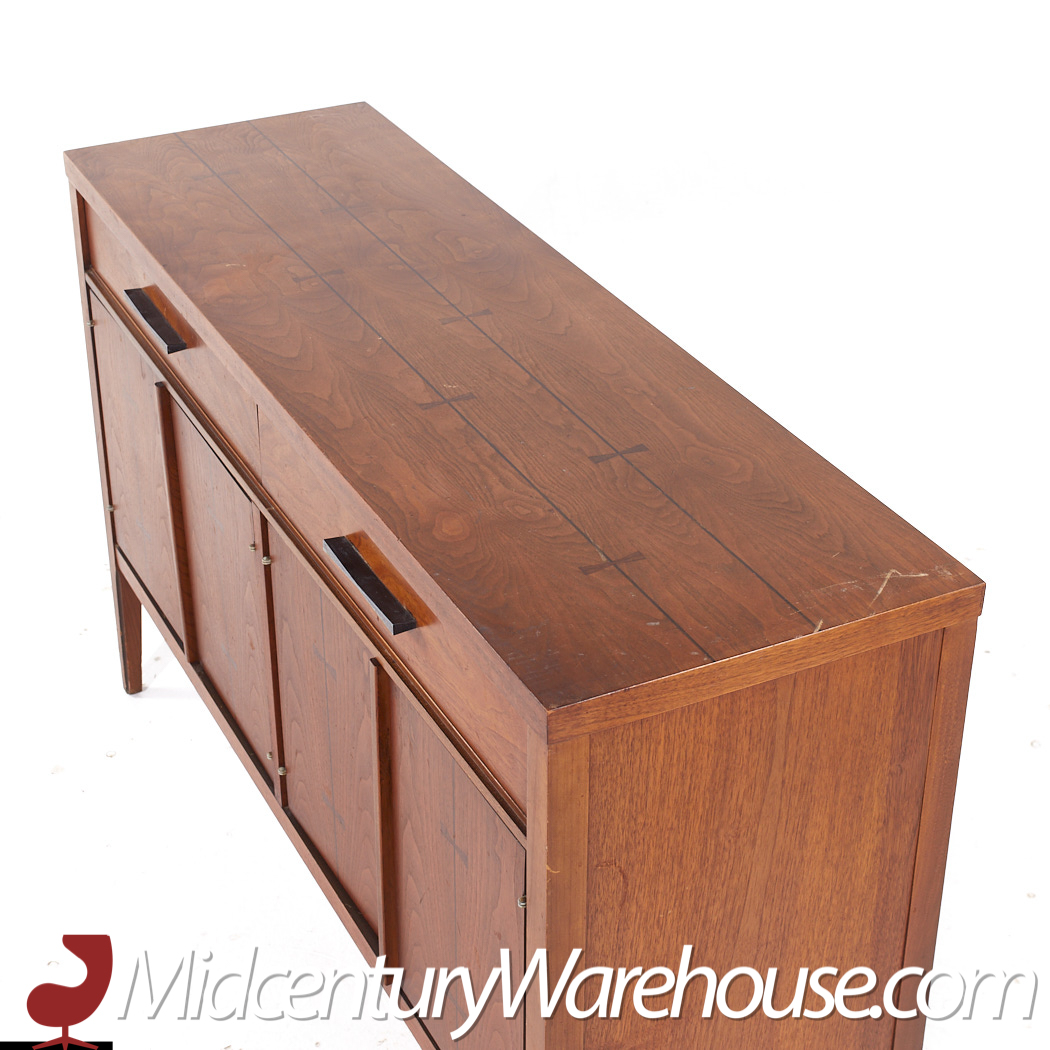 Lane Tuxedo Mid Century Walnut Credenza and Hutch