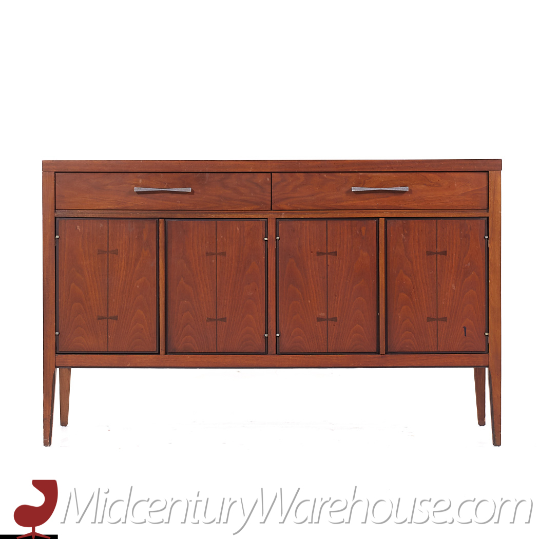 Lane Tuxedo Mid Century Walnut Credenza and Hutch