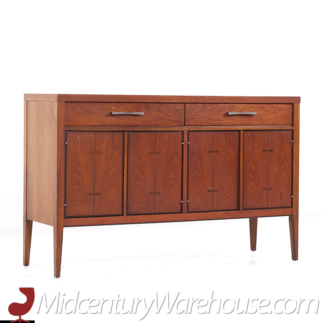 Lane Tuxedo Mid Century Walnut Credenza and Hutch