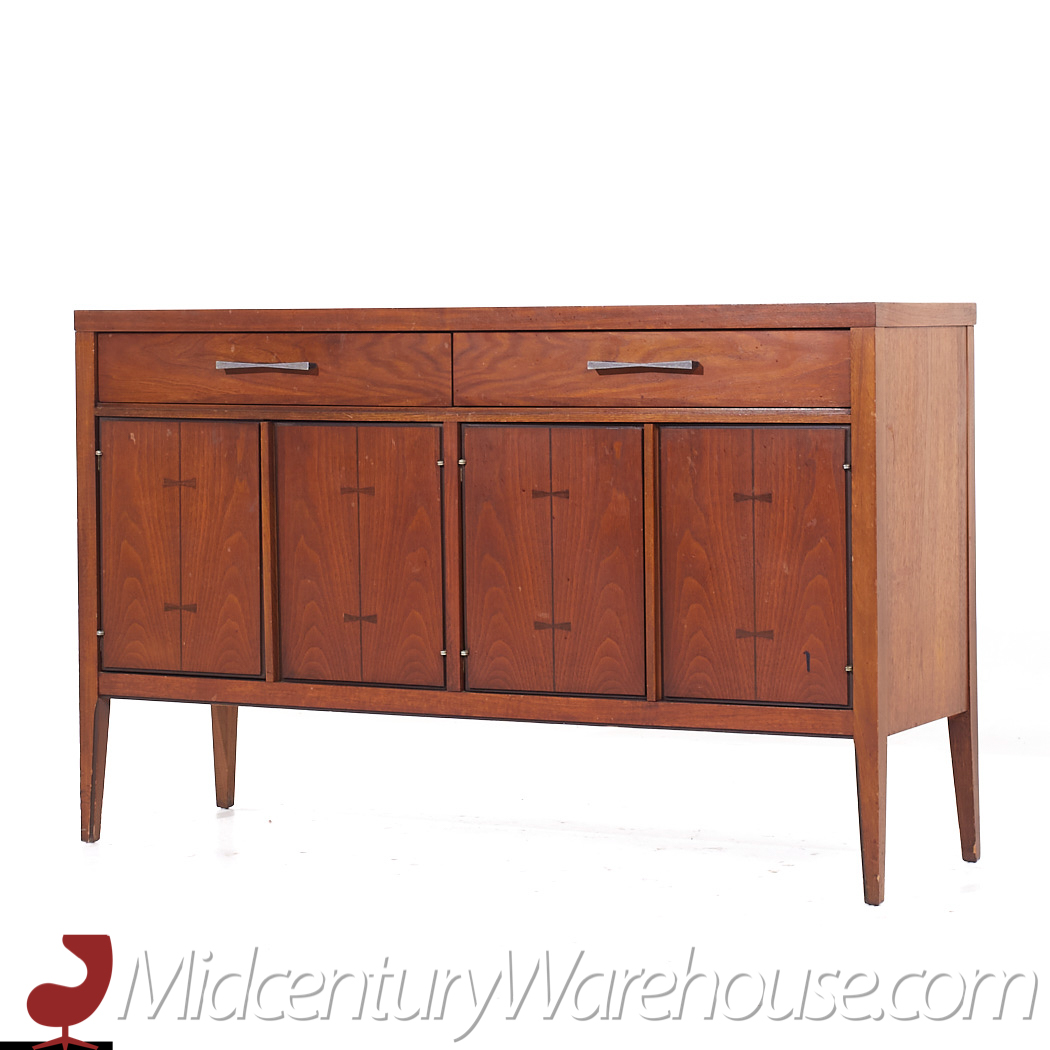 Lane Tuxedo Mid Century Walnut Credenza and Hutch