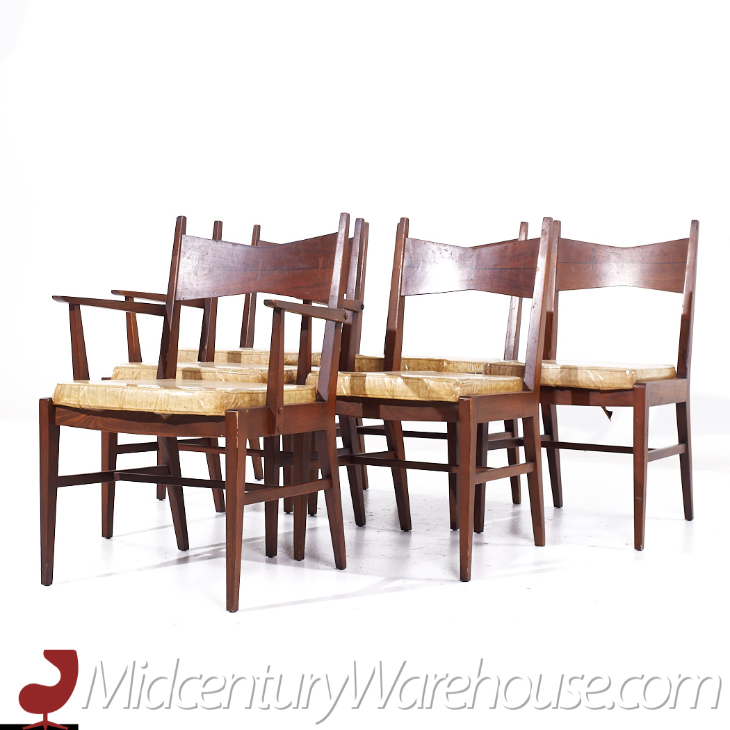 Lane Tuxedo Mid Century Walnut Dining Chairs - Set of 6