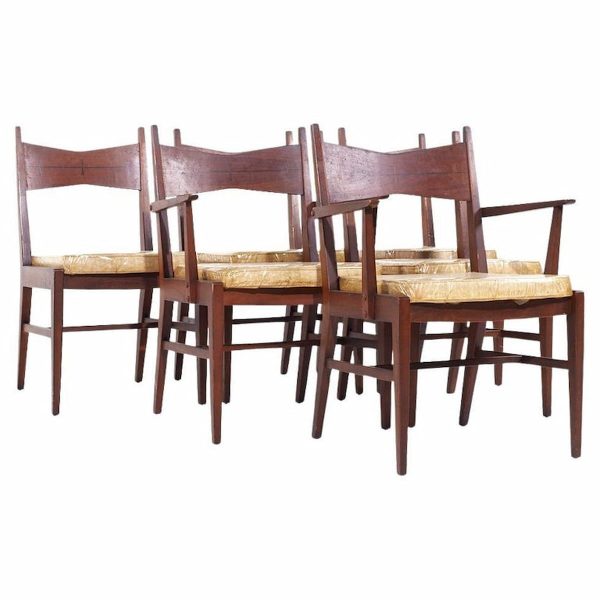 lane tuxedo mid century walnut dining chairs - set of 6