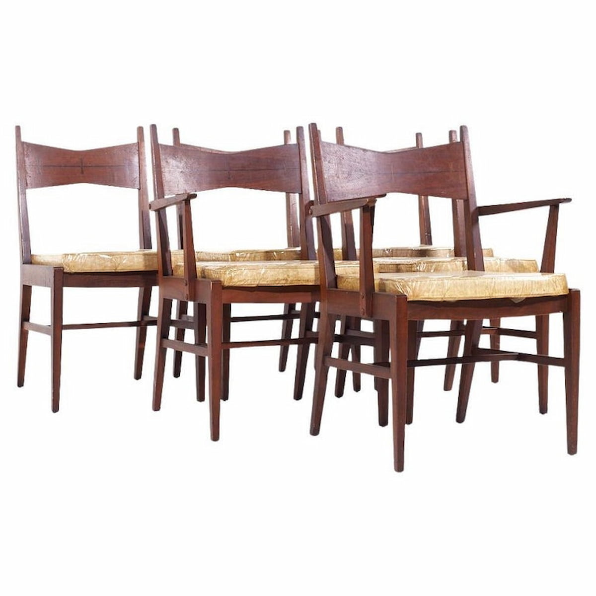 Lane Tuxedo Mid Century Walnut Dining Chairs - Set of 6