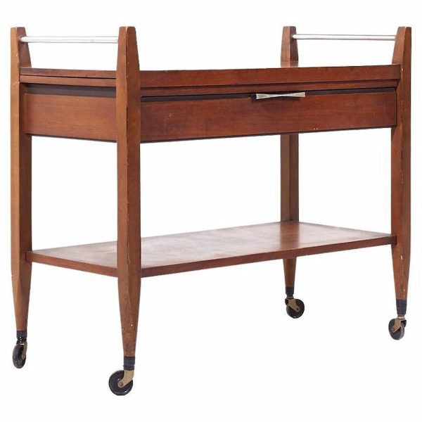 lane tuxedo mid century walnut serving bar cart