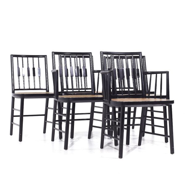 Michael Taylor for Baker Mid Century Ebonized Cane Dining Chairs - Set of 6