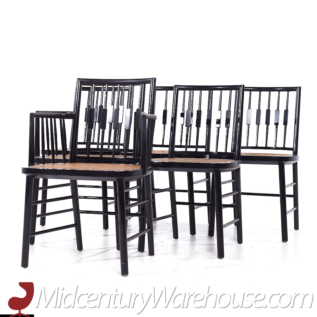 Michael Taylor for Baker Mid Century Ebonized Cane Dining Chairs - Set of 6