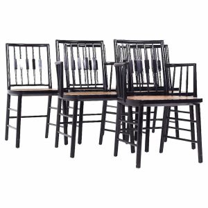 michael taylor for baker mid century ebonized cane dining chairs - set of 6