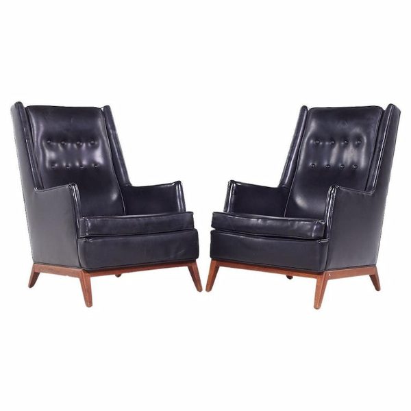 Robsjohn Gibbings for Widdicomb Mid Century Walnut Highback Lounge Chair - Pair