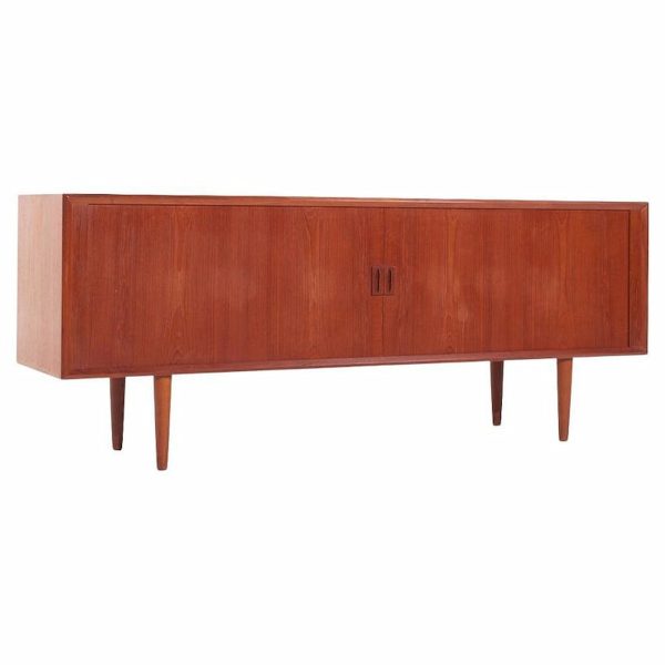 svend aage larsen mid century teak tambour door credenza