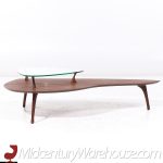 Vladimir Kagan Style Mid Century Sculptural Walnut and Glass Coffee Table